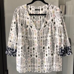 Massimo Dutti Silk blend blouse black white tribal print 6 Boho